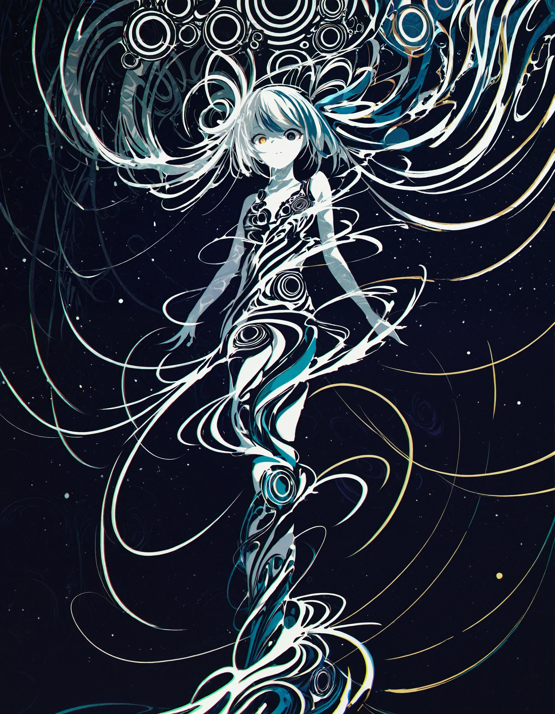 best_quality,masterpiece, <lora:berryverrine_2:1>,b3rr1_illu, abstract, minimalism,Anime style, surreal abstract art, swirling vortex, blue and white color palette, chromatic aberration, spiral patterns, dynamic composition, flowing lines, ethereal atmosphere, dark background, intricate details, digital art, futuristic design, asymmetrical balance, contrasting light and shadow, psychedelic elements, dreamlike quality, high contrast, sharp edges, fluid motion