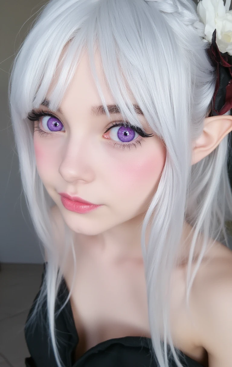 RealEmiliaFlux, purple eye, white hair, <lora:RealEmiliaFlux:1>