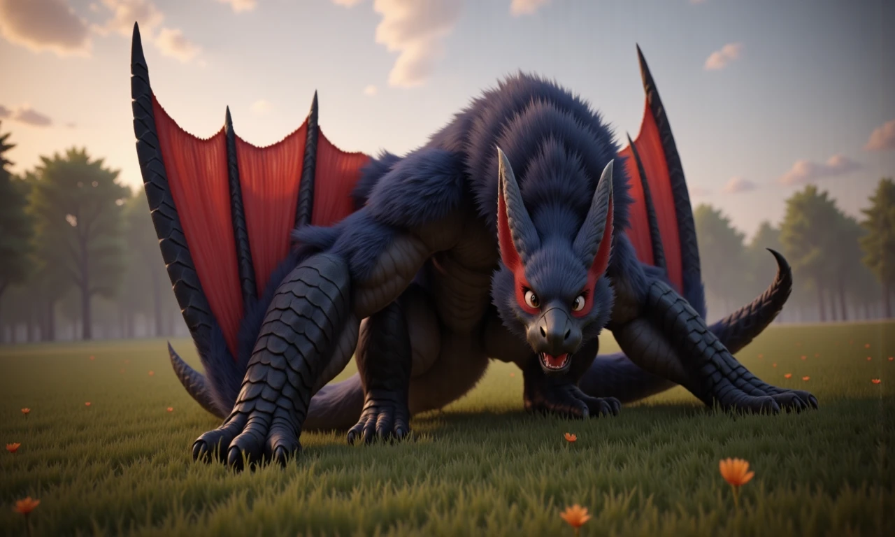feral furred dragon, forest, high resoultion, realistic, 4k, upscales, high detail, realistic fur, fluffy, shaggy, delicate fur, green eyes, thin cock, hyper balls, saggy balls, presenting penis, standing, long thick tail, 4 digitigrade paws, bedroom eyes, smug look, detailed eyes, white sclera, perfect pupil, peeking at viewer, big eyes, precum dripping from cock, black fur, black body, furry balls, fur tuft on balls, dragon wings, dragon face, furry chest, furry legs, lifted tail, tight asshole, on 4 paws, rear facing viewer, looking back at viewer