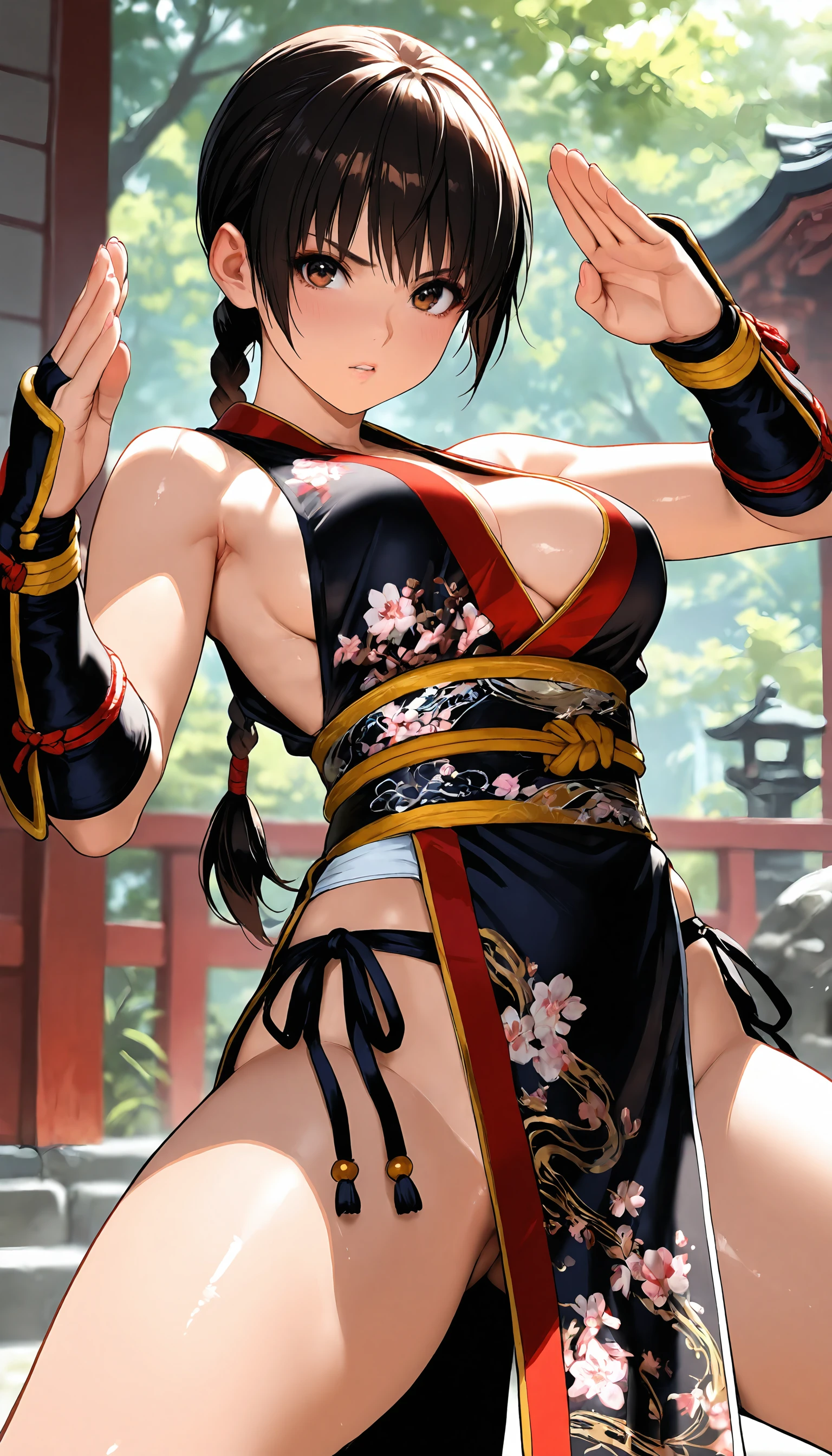 Kasumi , dead or alive , , fighting stance,, masterpiece, best quality, amazing quality, detailed background, intricate details