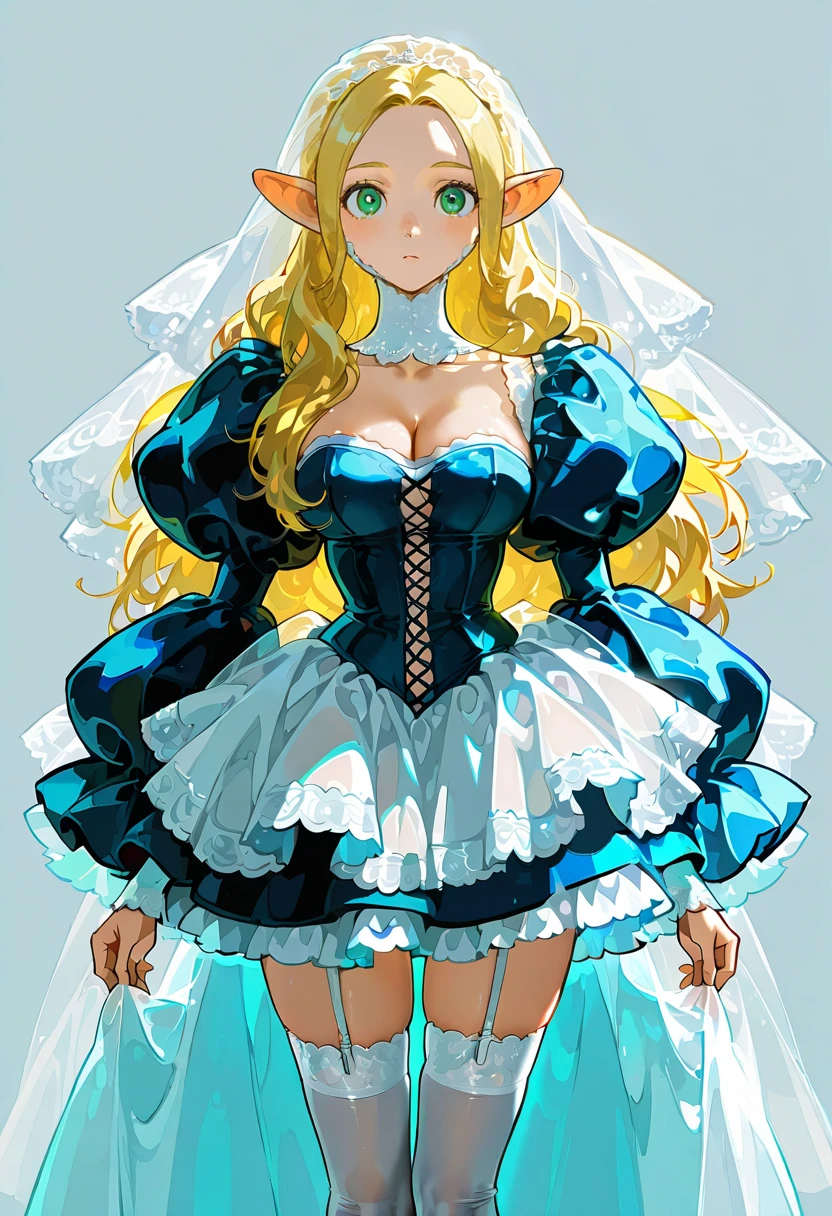 1girl,solo,looking at viewer,ikeda ruriko, bl dress, veil,puffy sleeves,thighhighs, marcille_donato