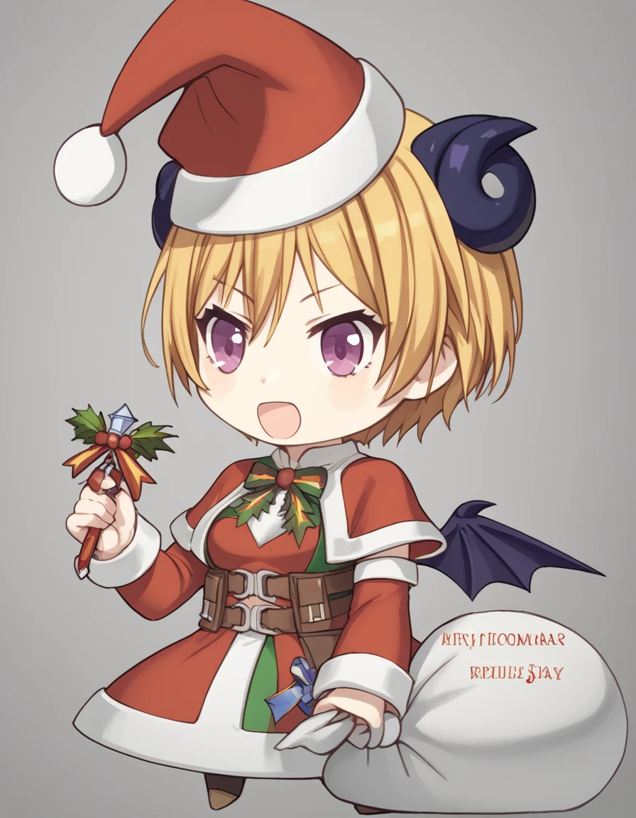 score_9, score_8_up, score_7_up, source_anime, <lora:juri-saijo-s2-ponyxl-lora-nochekaiser:1>, juri saijo, short hair, blonde hair, purple eyes, medium breasts,, <lora:padoru-ponyxl-lora-nochekaiser:1>, padoru, padoru (meme), holding sack, sack, santa hat, meme, christmas, open mouth, chibi, red capelet, santa dress, capelet, fur-trimmed headwear,, , dutch angle, cowboy shot