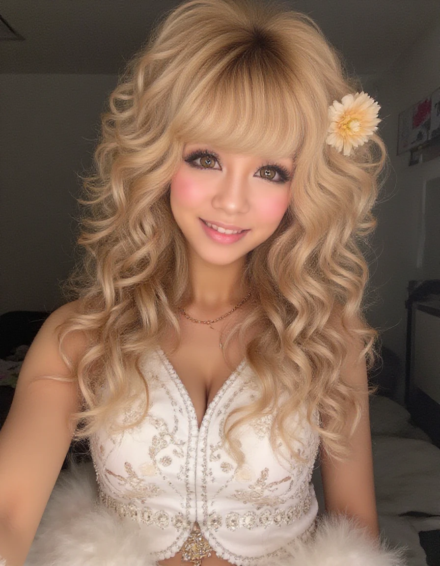 <lora:Female_Archeotypes_-_Japanese_Gyaru:1>photo of gyaru woman with heavy tan and fancy hair-do