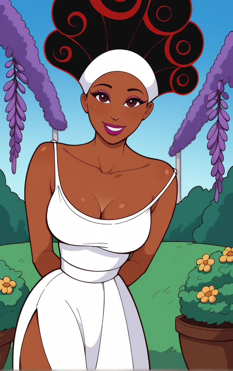 Obra de arte, melhor qualidade, gwendolyn_Tennyson, 1 garota, Sozinho, sentado, sorriso pretensioso, summer dress, bebendo milk-shake,