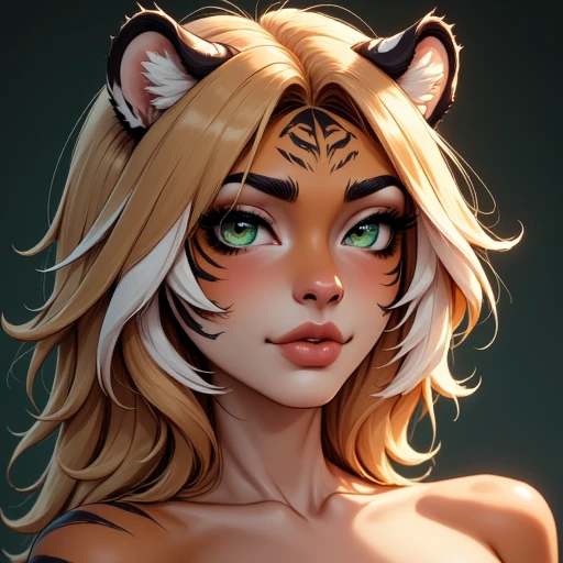 photorealistic, absurdhres, extremely detailed, professional lighting, 8k wallpaper, (detailed skin and pores), highly detailed face and eyes
A (full body shot, wind angle:1.4) glamorous photo of a (tiger+human hybrid:1.5),big breast:1.5