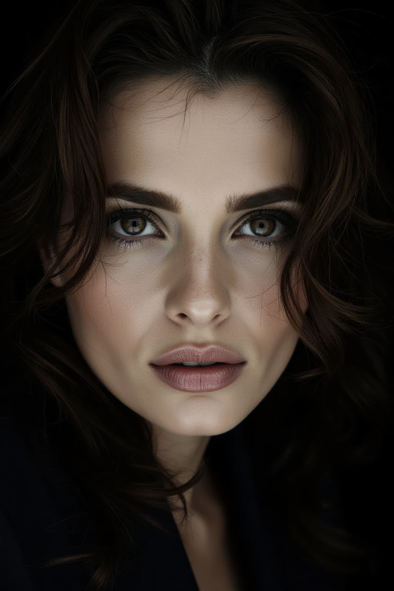 portrait inspired by Peter Lindbergh's photographic style, a woman looking directly into the camera with an intimate and deep expression.,stanaflx