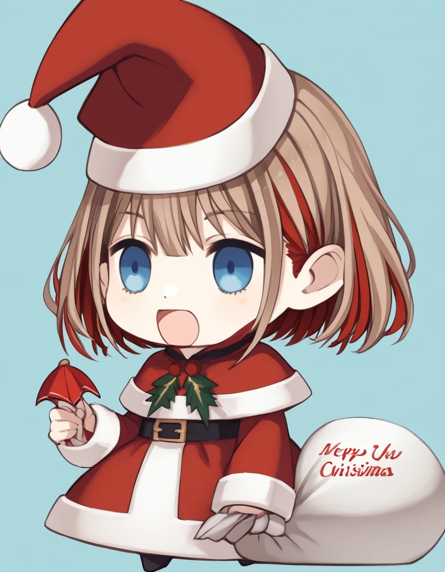 score_9, score_8_up, score_7_up, source_anime, <lora:asahi-serizawa-s2-ponyxl-lora-nochekaiser:1>, asahi serizawa, short hair, blue eyes, brown hair,, <lora:padoru-ponyxl-lora-nochekaiser:1>, padoru, padoru (meme), holding sack, sack, santa hat, meme, christmas, open mouth, chibi, red capelet, santa dress, capelet, fur-trimmed headwear,, , dutch angle, cowboy shot