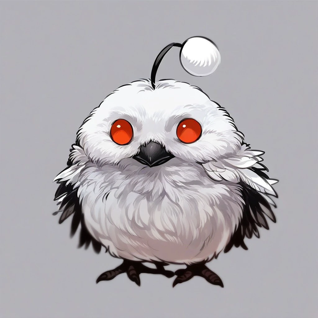 score_9, score_8_up, score_7_up, score_6_up, score_5_up, score_4_up, 1snoo, white, red eyes, antenna, shimaenaga, animal focus, animal, no humans, passerine beak, black and white feathers, whitehead