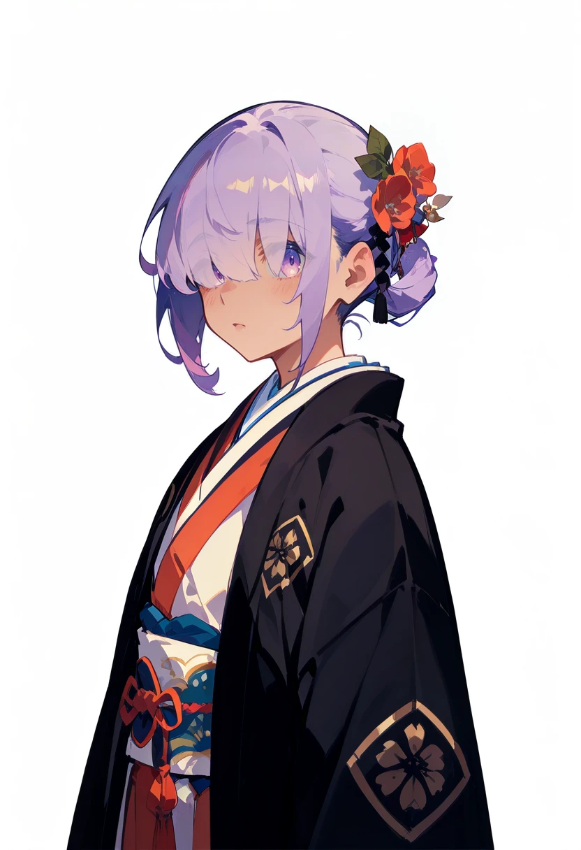 1girl,  ite, purple hair, long hair,   hair over eyes,       
BREAK   1girl, fall in love,       
BREAK              kimono, japanese clothes, japan, japanese culture, (white background),     
BREAK safe, masterpiece, best quality, very aesthetic, absurdres, highres, newest, <lora:ponyv5_noobV065S_1_adamW:0.7>, <lora:lora:0.4>, <lora:Unstable_v1.0_f:1>