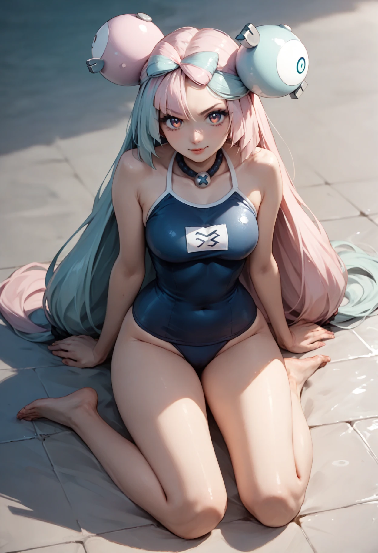 ((highest quality)), ((masterpiece)), (detailed), Naked Apron、School swimsuit、Young Wife,See-through,low length,Confused eyes,Open your eyes a little、Blonde、TERA, Erin,Thighs,Three-stranded,Hair color gradation from white to red,Looks sleepy,Blue ribbon with white embroidery,Red pattern,Glare,Rin々Shii,The tips of my hair are burning、Side Net,mini skirt,full body,Panty shot、Looking up from below,cool,Pigtails,Fox ears,Blue Archives