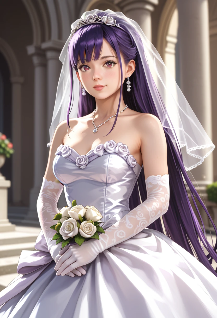 score_9, score_8_up, photorealistic, wedding dress, large breasts
 1girl, stkmr, purple hair, super long hair, <lora:satsukimari_XL_V2:1>