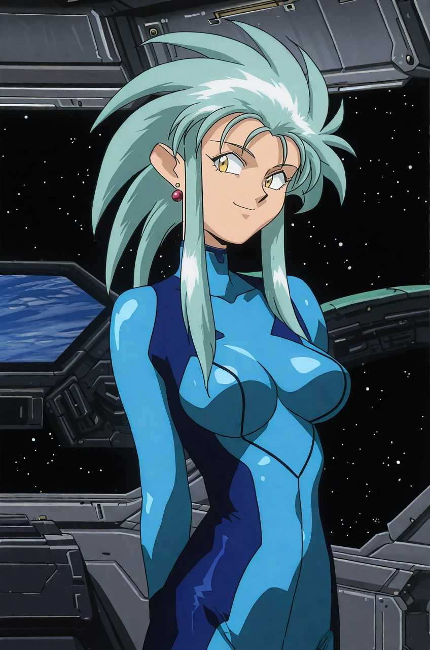 anime screenshot, 1girl, solo, upper body, ryouko \(tenchi muyou!\), zero suit, spacecraft interior, smile, cowboy shot
<lora:Ryoko_IL:1>, masterpiece, best quality, newest, absurdres, highres