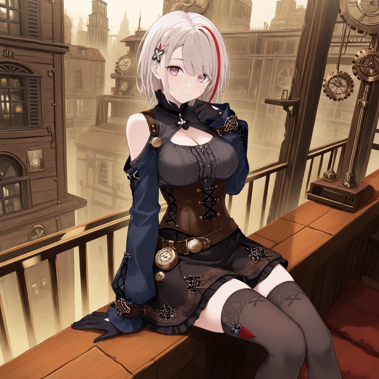 safe, masterpiece, very aesthetic, 1girl, duisburg, steampunk, corset, cleavage, frilly, long sleeves, gloves, clockwork, pocketwatch, sitting, cityscape, on ledge
<lora:Duisburg-AzurLane_NAIXL_v20:1>