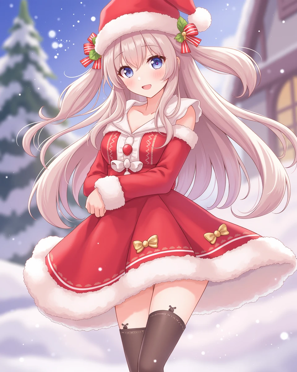 an anime girl,best quality,8K wallpaper,full body,Christmas,Christmas Outfit,Santas Hat