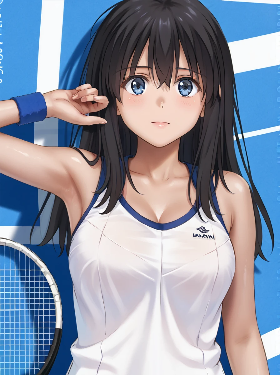 detailed background, shiny skin, posing, rating safe,
<lora:cyclone.pony:1>,
kaori,
tennis wear,
upper body,