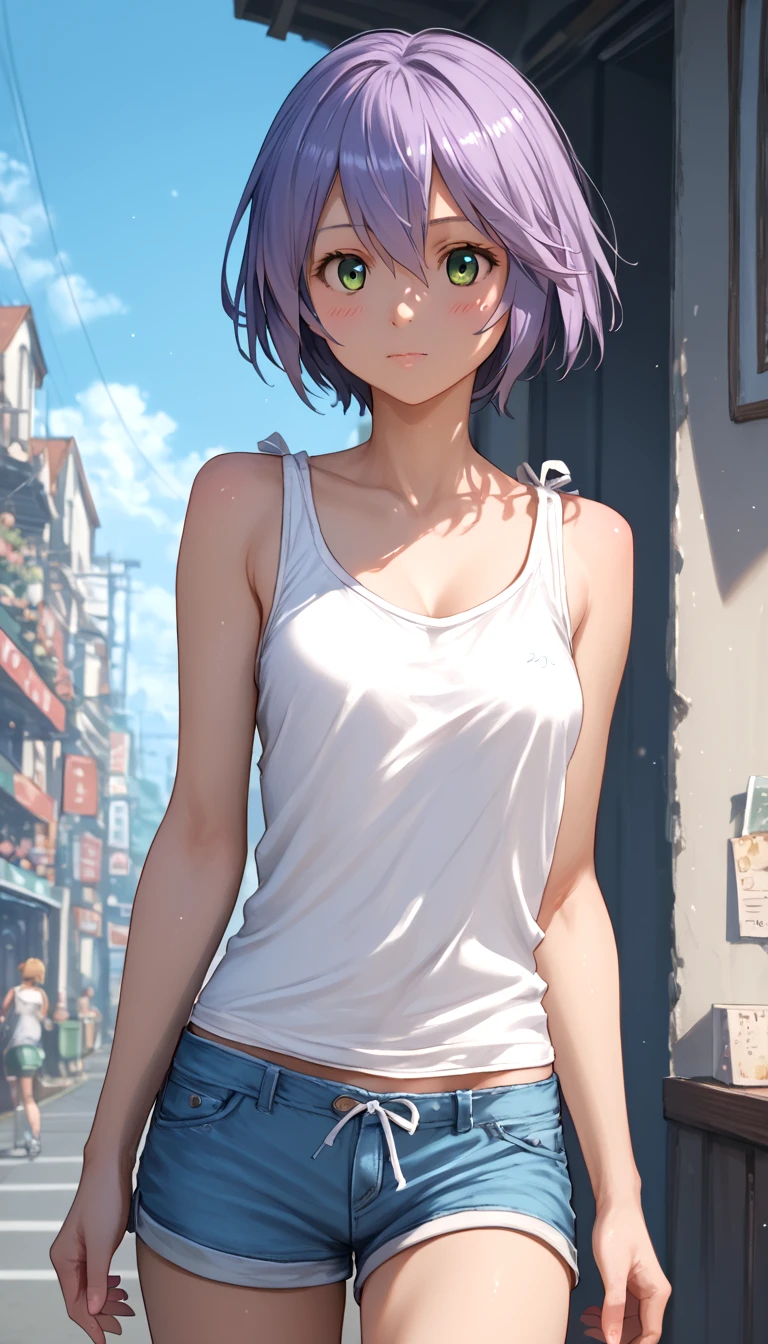 tokikaze_shizuku, <lora:Tokikaze Shizuku_epoch_8:0.5> tank_top, shorts,, score_9, score_8_up, score_7_up, (high quality, detailed, beautiful)