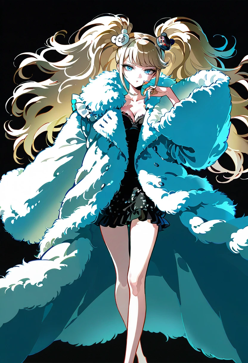 1girl,solo,looking at viewer,ikeda ruriko,long tulle jacket, coat, frills, fluffy, enoshima_junko