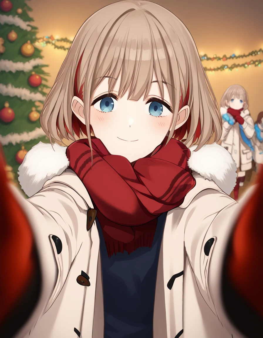 score_9, score_8_up, score_7_up, source_anime, <lora:asahi-serizawa-s2-ponyxl-lora-nochekaiser:1>, asahi serizawa, short hair, blue eyes, brown hair,, <lora:pov-cheek-warming-ponyxl-lora-nochekaiser:1>, pov cheek warming, pov cheek warming (meme), winter gloves, duffel coat, fur-trimmed scarf, winter clothes, red mittens, meme, winter coat, red scarf, fur-trimmed coat, reaching towards viewer, reaching, mittens, fur-trimmed hood, white coat, open coat, scarf, coat, red gloves, snowing, pov, fur trim, depth of field, smile, blush,, christmas, christmas tree, christmas lights,, , dutch angle, cowboy shot