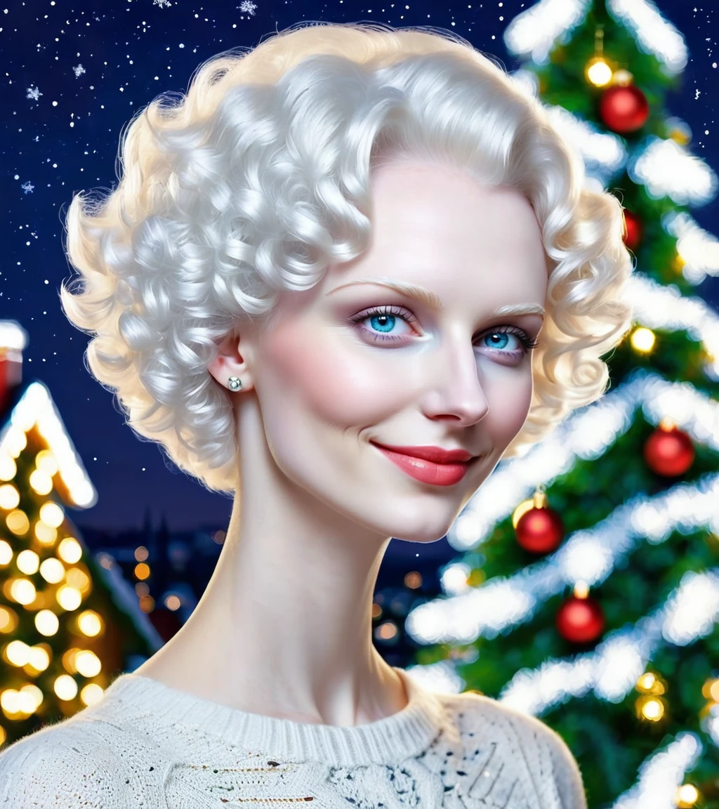 <lora:FemcloudSDXL:0.75>, a femcloud young woman, pale skin, short hair, cheerful, happy, close up, ((slavonic face)), christmas, christmas tree, night, ((real photo))