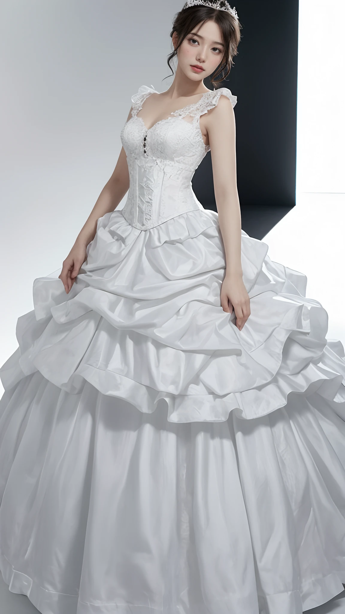 ((RAW images)),(Tabletop),(Highest quality, Realistic, In detail, High resolution, 8k wallpaper),(Super Detail),((Very delicate and beautiful)),Focus on the characters,Dynamic Angle,View your viewers,((alone)),Are standing,((whole body)),((A princess wearing a gorgeous ball gown wedding dress with a voluminous skirt)),((June Bride)),Detailed face and eyes,Jewel-like eyes,((Very long and voluminous hair)),Gorgeous embroidery and lace,((Gorgeous corsage)),See through,(Gorgeous Jewelry Ornaments),Luxury hair accessories,Gorgeous jeweled tiara,Gorgeous frills,((Big Tits)),indoor,Church wedding,((whole body)),Hoop skirt,crinoline,very long wedding veil,(((A mix of bejeweled wedding dresses and lavishly embroidered Rococo ball gowns))), (((Very large breasts bigger than a face))), ((Beautiful golden ratio face)), (((A man gives a violent and obscene look)))