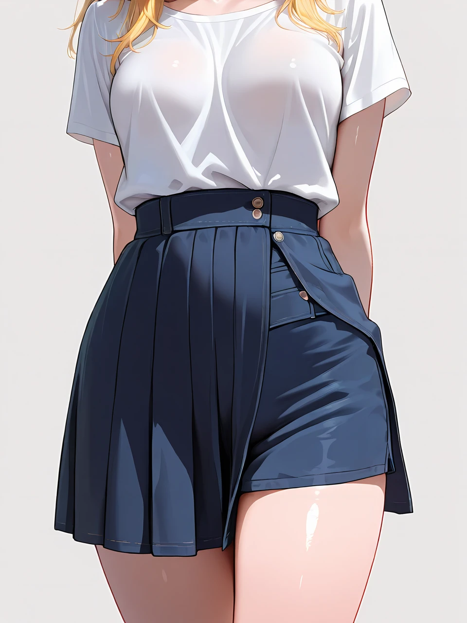 masterpiece,amazing quality,best quality,ultra-detailed,8K,illustration,CG,shiny hair,clear skin,ultra-detailed-eyes,simple background,cute girl, eyelashes <lora:wrap skirt shorts_illustrious_V1.0:1> skirt,wrap skirt shorts, shirt