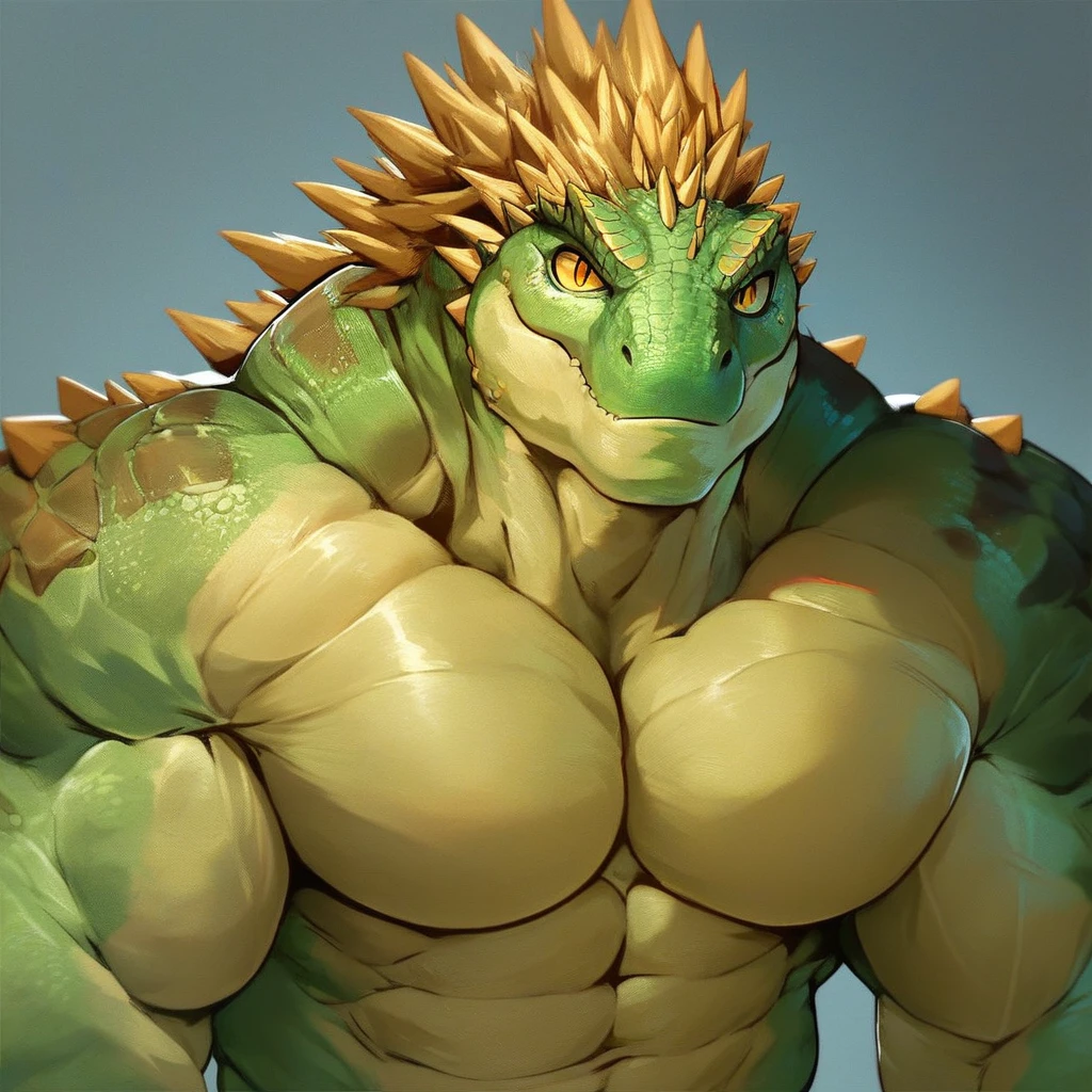 source_furry, score_9, score_8_up, score_7_up, 1boy, solo, portrait, thelizardSDM2, lizard, furry, anthro, muscles, muscular, bodybuilder, hyper muscles,