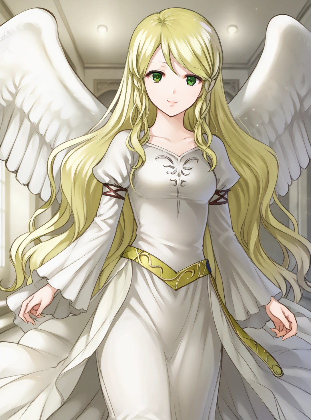 score_anime,1girl, solo,
Leanne, long hair, wings,white dress,
indoors, looking at viewer, standing, cowboy shot,smile, <lora:Leanne_pony_0.1:0.85> <lora:Mankai_Kaika_PonyXL_style_v02:1>