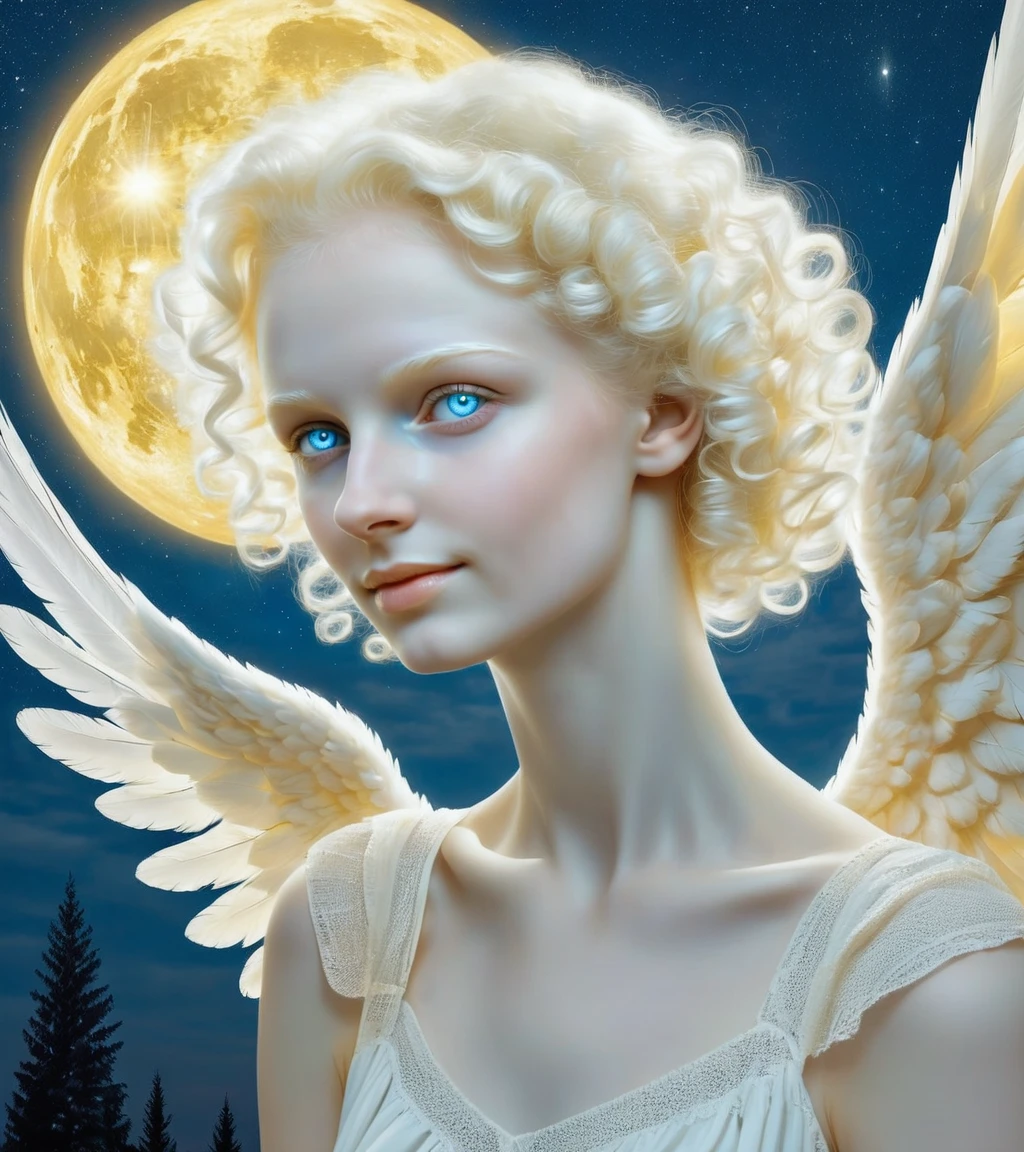 <lora:FemcloudSDXL:0.75>, a femcloud young woman, angel, golden glow, pale skin, sky, night, ((slavonic face)), ((real photo))