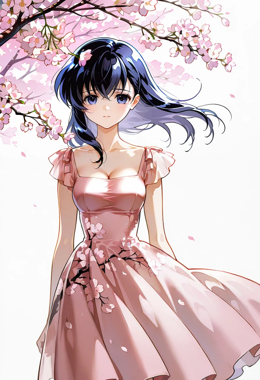 1girl,solo,looking at viewer,ikeda ruriko, st dress, cherry blossoms, branch, higurashi_kagome