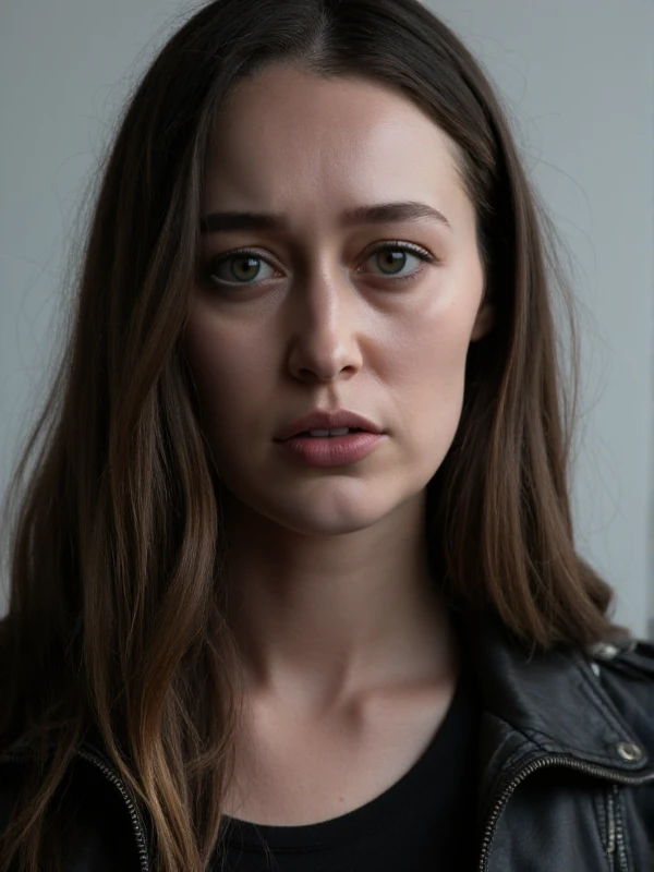 <lora:Alicia_Clark:0.9>  alicia clark, a woman with long hair, realistic, closeup face portrait. Post apocaliptic background