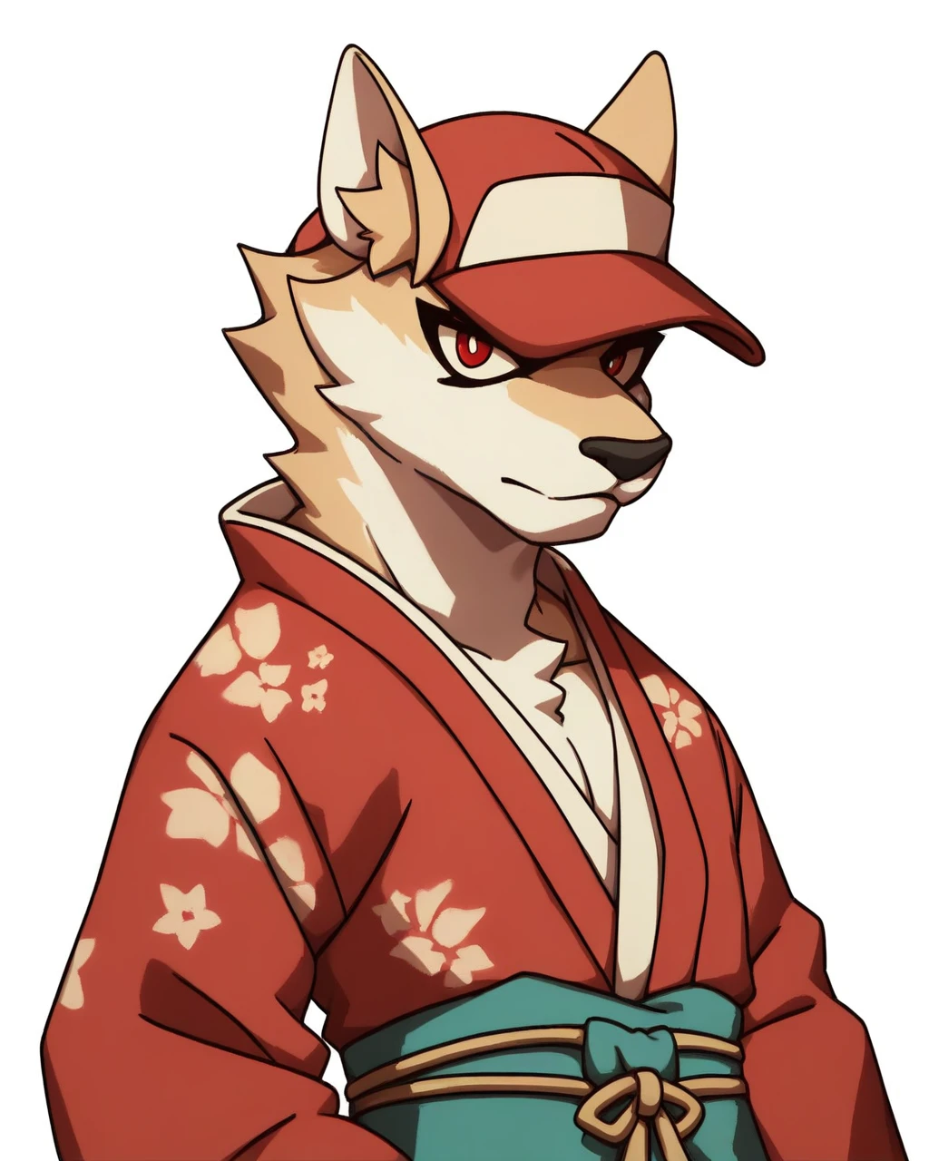 score_9, score_8_up, score_7_up, source_furry,  chibiicon, solo, white background, anthro, sato_bna, male, clothing, topwear, posing, red-kimono,  detailed, (masterpiece,hyperdetailed,best quality), <lora:sato_bna-15:1>,  <lora:hadesChibiIconsPony:0.5>