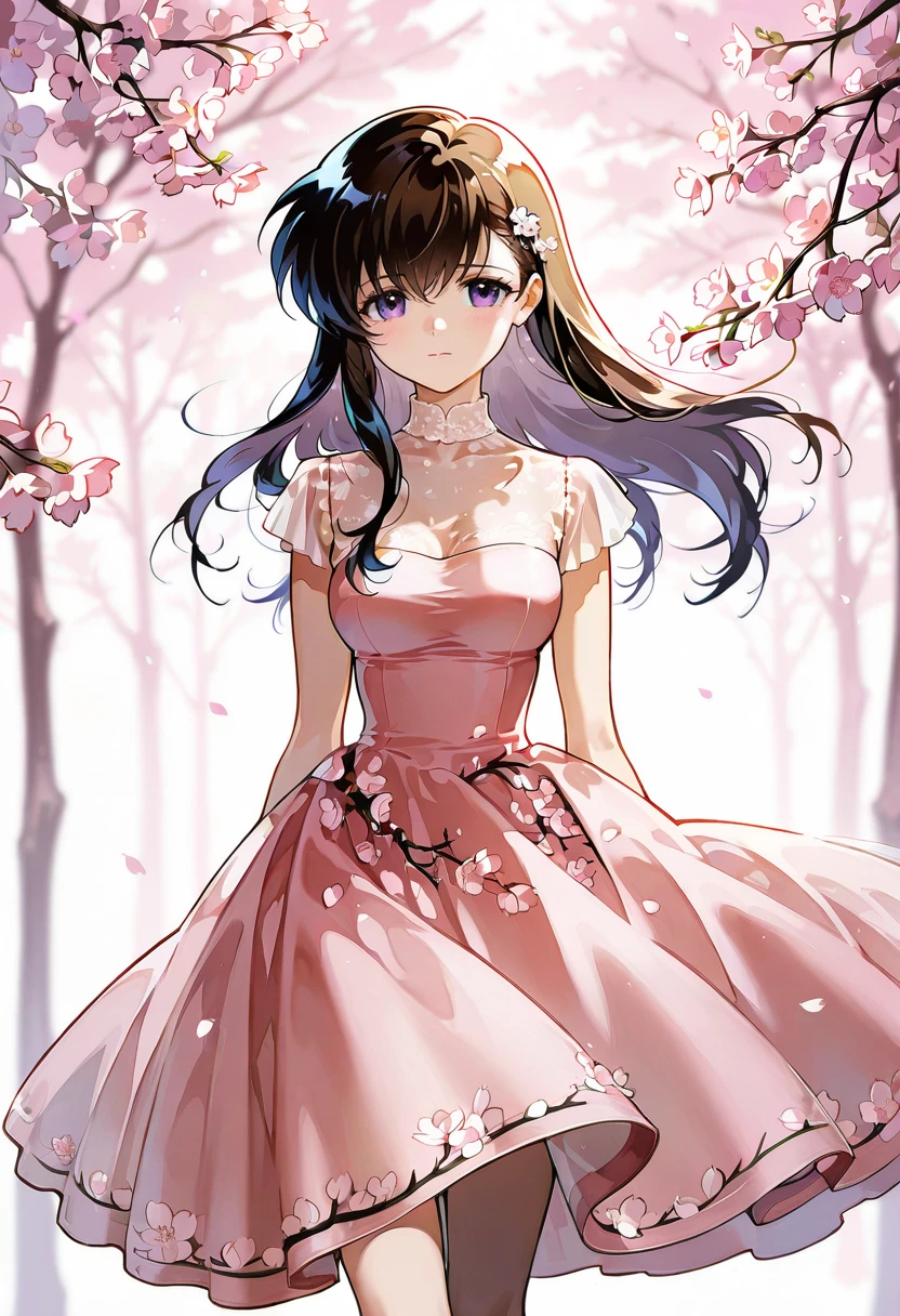 1girl,solo,looking at viewer,ikeda ruriko, st dress, cherry blossoms, branch, higurashi_kagome