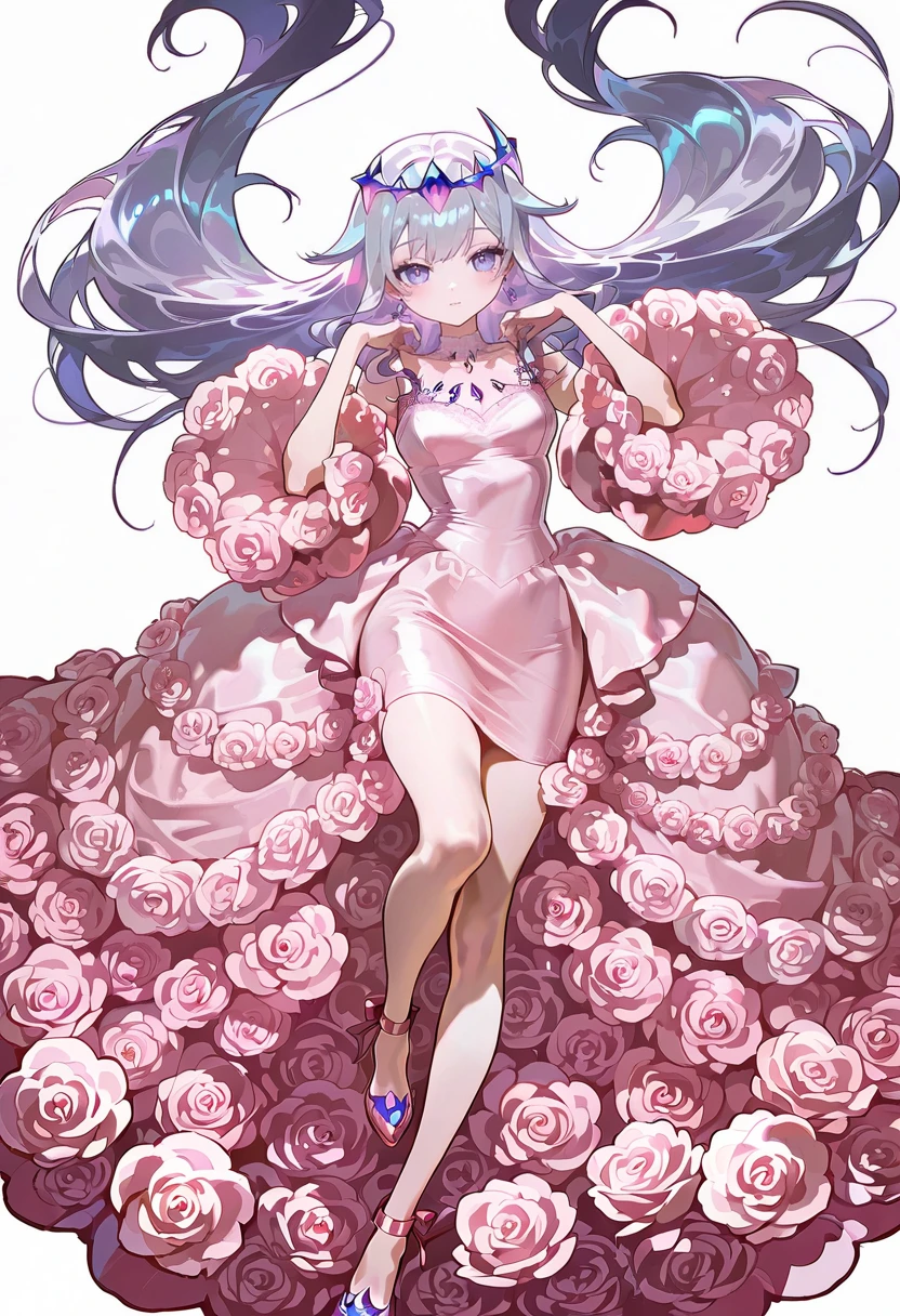 1girl,solo,looking at viewer,ikeda ruriko,rose dress, pink dress, koseki_bijou