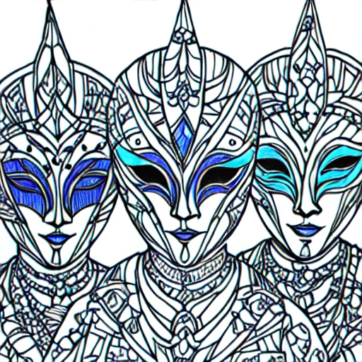 <lora:Moonlit_Minimalism:1> ArsMJStyle, Moonlit Minimalism, The image shows a drawing of three people wearing masks with intricate details and vibrant colors. The masks are arranged in a triangular formation with the tallest mask in the center and two smaller masks on either side. The colors used in the drawing are bright and vivid creating a striking contrast against the white background., makeup, lipstick, jewelry, sunglasses, looking at viewer, monochrome, white background, 3girls, multiple girls