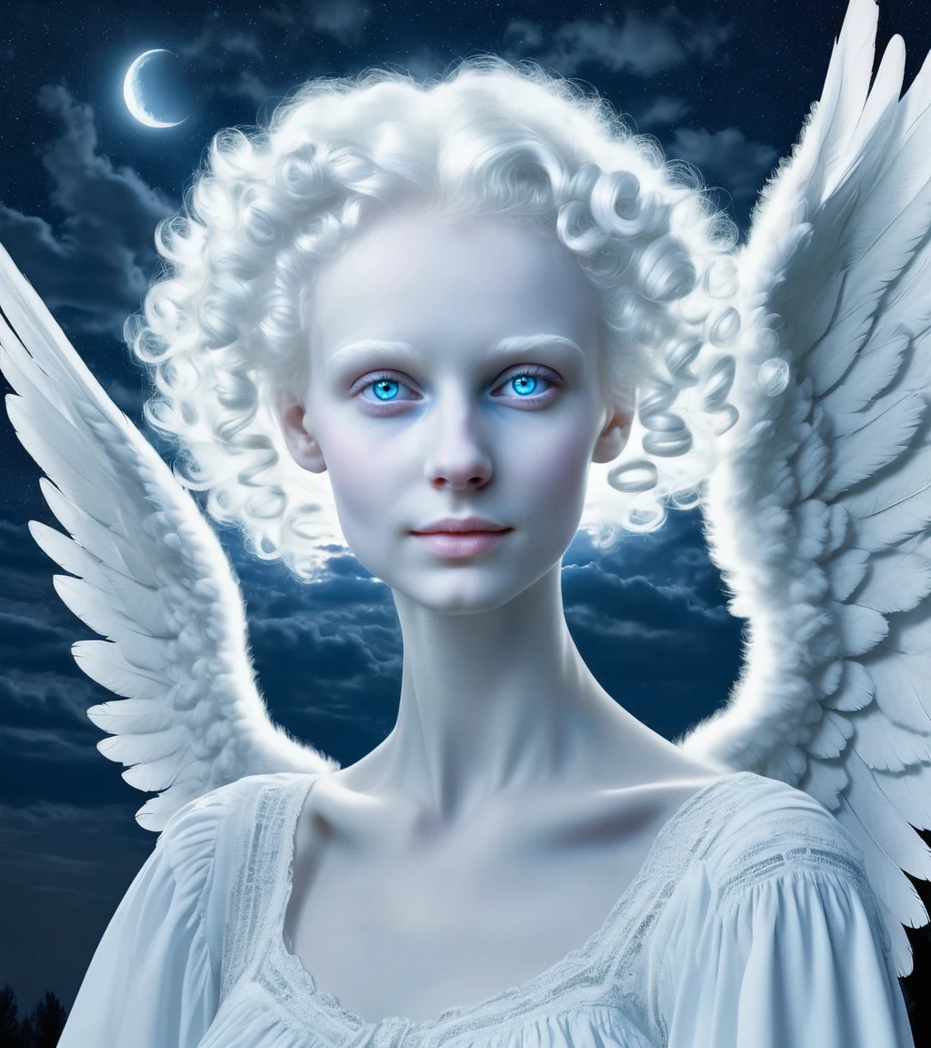 <lora:FemcloudSDXL:0.75>, a femcloud young woman, angel, pale skin, sky, night, ((slavonic face)), ((real photo))