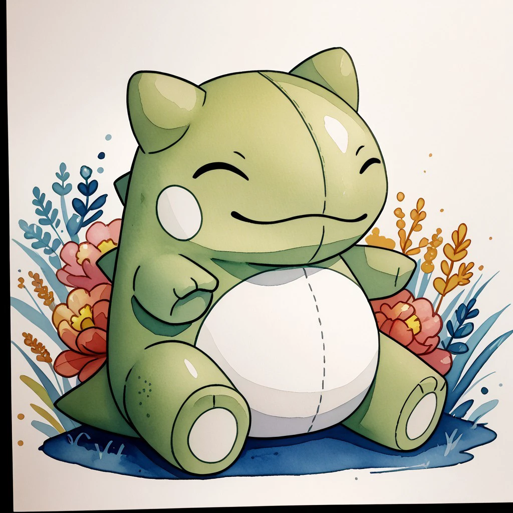 cute substituteplush, pokemon ncpy45 style watercolor