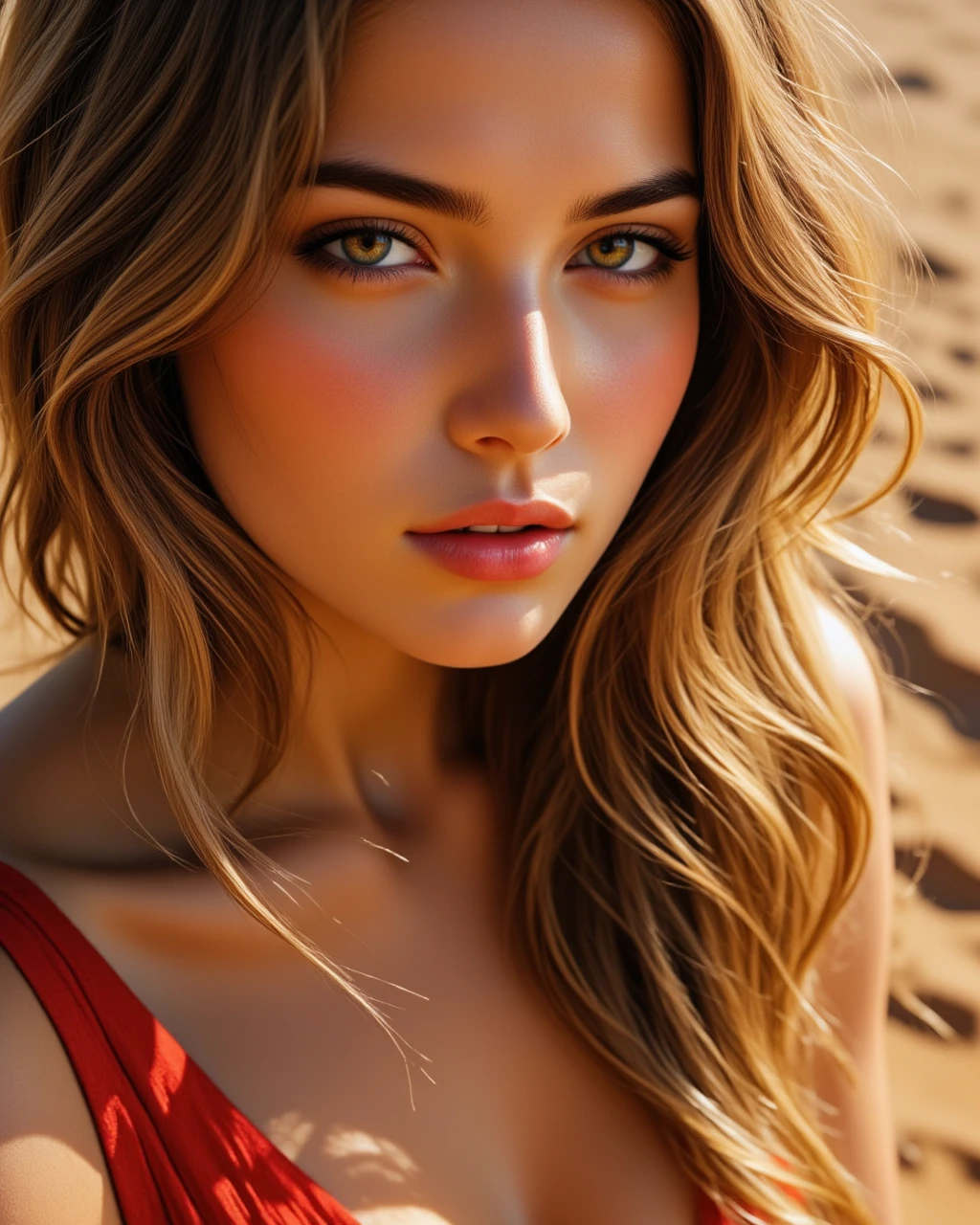 raw photo of a stunningly beautiful, dejah thoris princess of mars, 20 yr old, caucasian female goddess, extreme face close-up portrait, standing on a martian planet, hip length long wind blown golden-brown hair, realistic caramel skin, large round golden-hazel eyes, sexy long eyelashes, 
<lora:midjourney_whisper_innocent_eyes_v01:0.5> <lora:TEST_1:0.6> <lora:Jib_Flux_Nipple_Fix_v2:0.4>