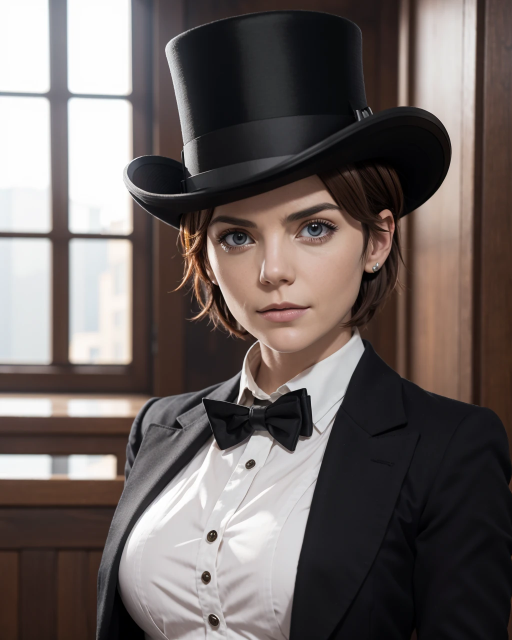 woman, audreyGNRC, tense loan, sick, clockwork-inspired waistcoat, top hat, and goggles, stadium