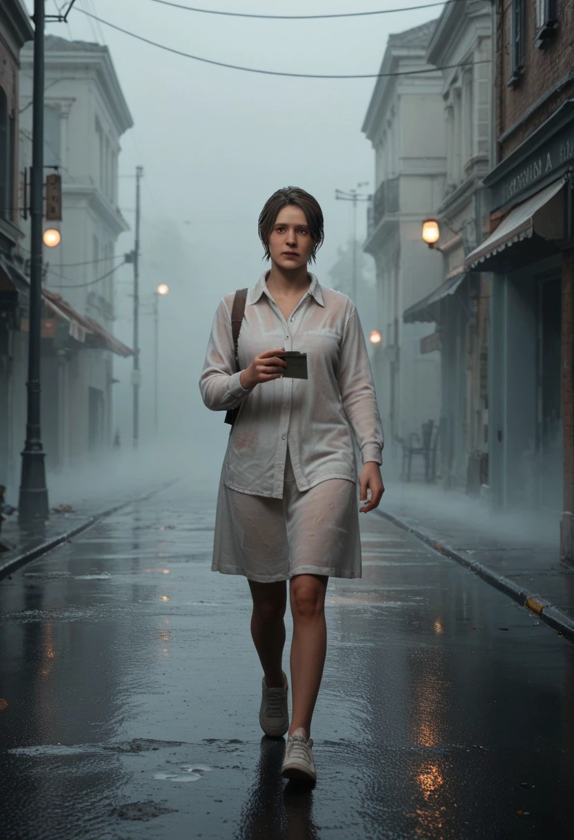 score_9, score_8_up, score_7_up Mary Walking through Silent Hill’s fog deserted streets, holding a photograph