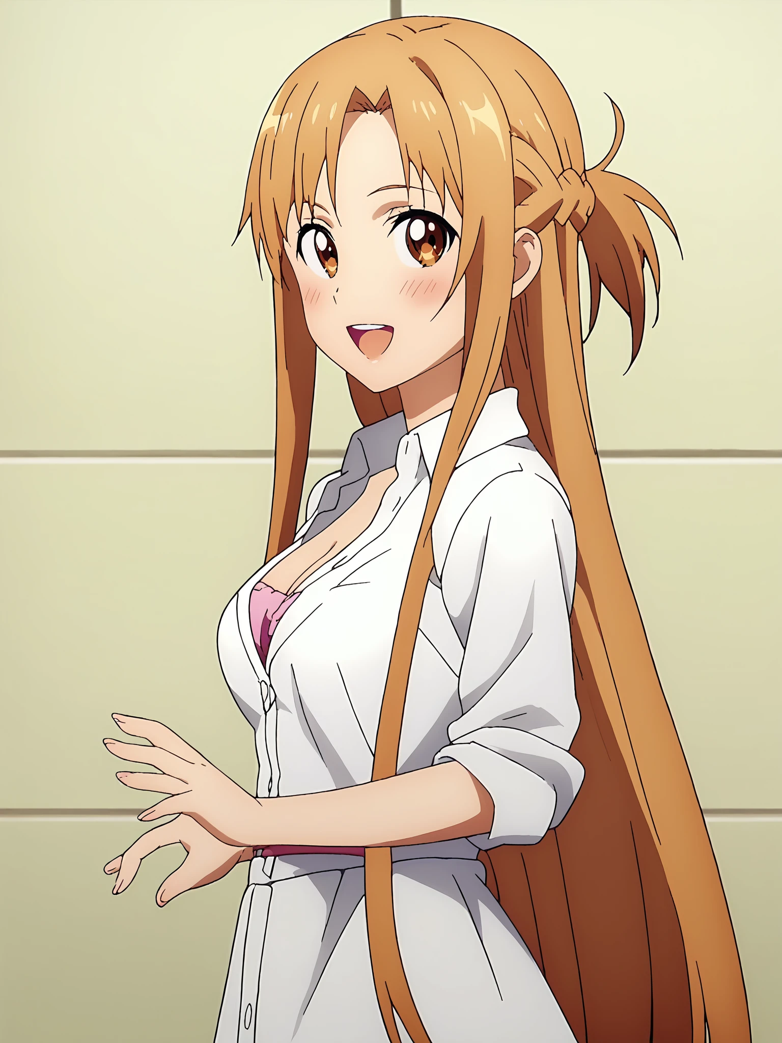 score_9, score_8_up, score_7_up, source_anime,anime screencap, anime coloring, official style,
<lora:N0R3AL_PDXL:1> N0R3AL_PDXL
outside,
<lora:3-in-1_Asuna_Yuuki_Suguha_Kirigaya_and_Kirito_Kazuto_Kirigaya_Sword_Art_Online_-_Pony:.8>
Asuna Yuuki (character), Asuna white blouse outfit, 1girl, long hair, asuna (sao), solo, brown hair, brown eyes, open mouth, shirt, from the side, looking at viewer, smile, blush, dress shirt, :D, white shirt, cleavage, very long hair, breasts, standing, cowboy shot