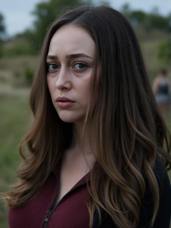 <lora:Alicia_Clark:0.9>  alicia clark, a woman with long hair, realistic, closeup face portrait. Post apocaliptic background