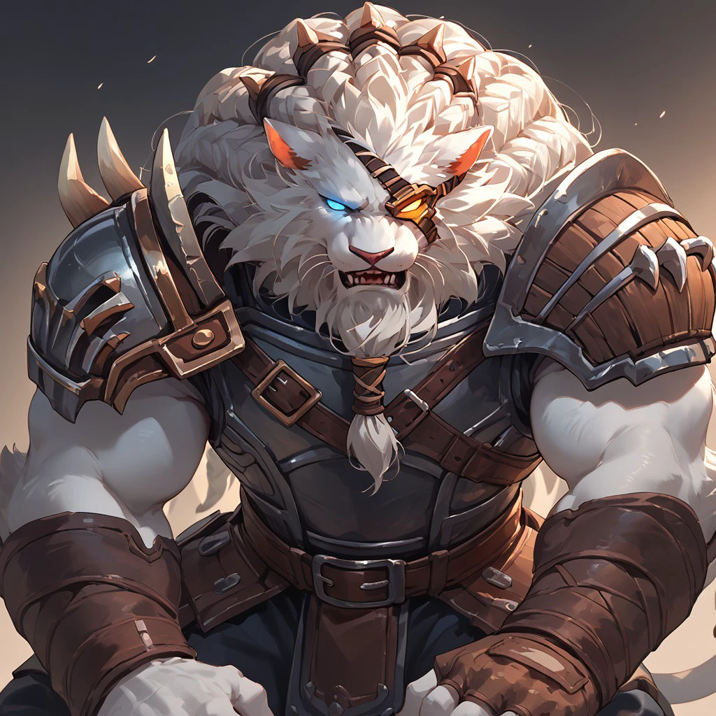 score_9, score_8_up, score_7_up, score_6_up, Rengar, bara, eyepatch, glowing eyes, armor