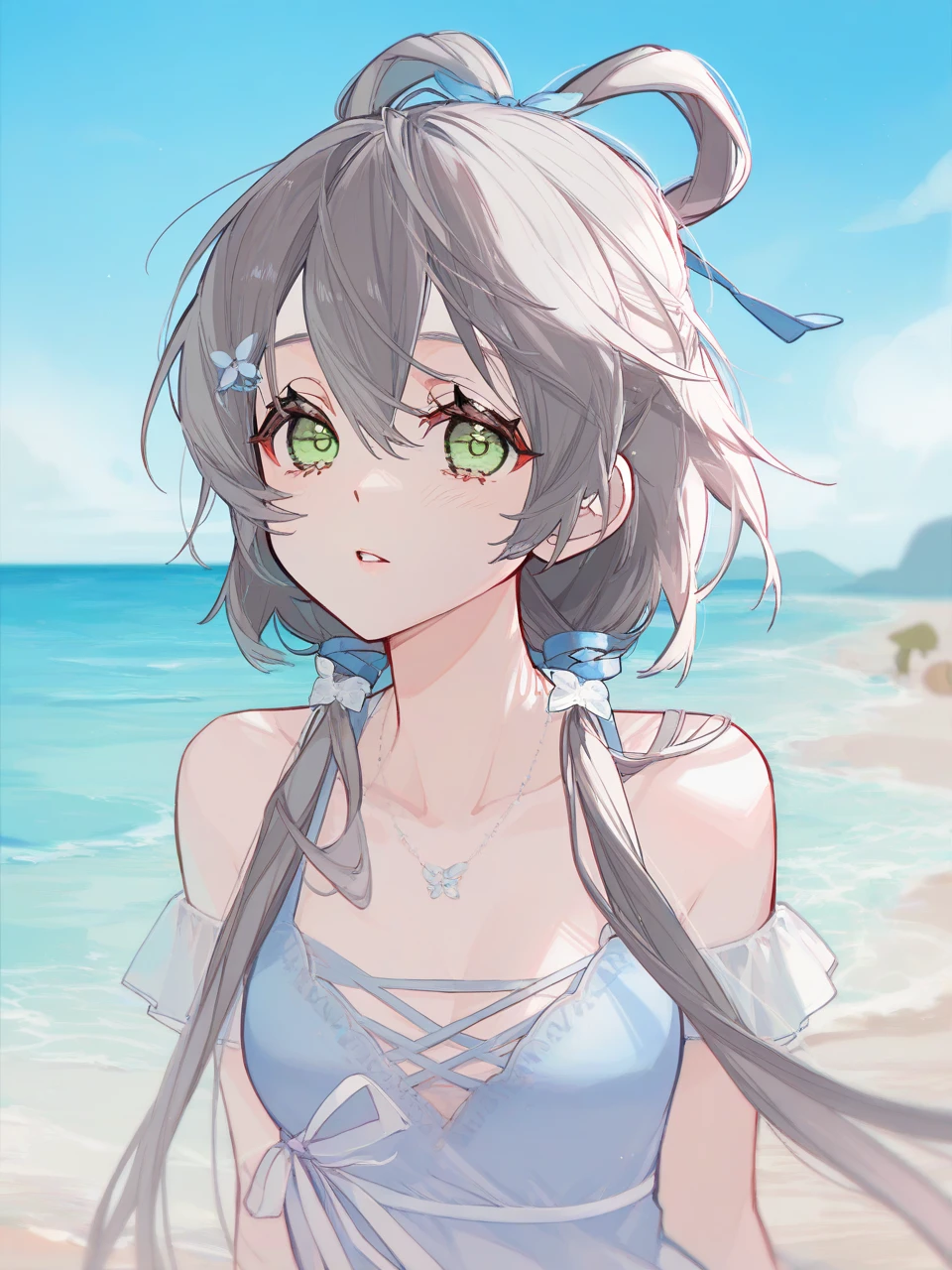 luo tianyi,1girl,masterpiece,high quality,best quality,beautiful,beach,upper body,artist:akakura,artist:ciloranko