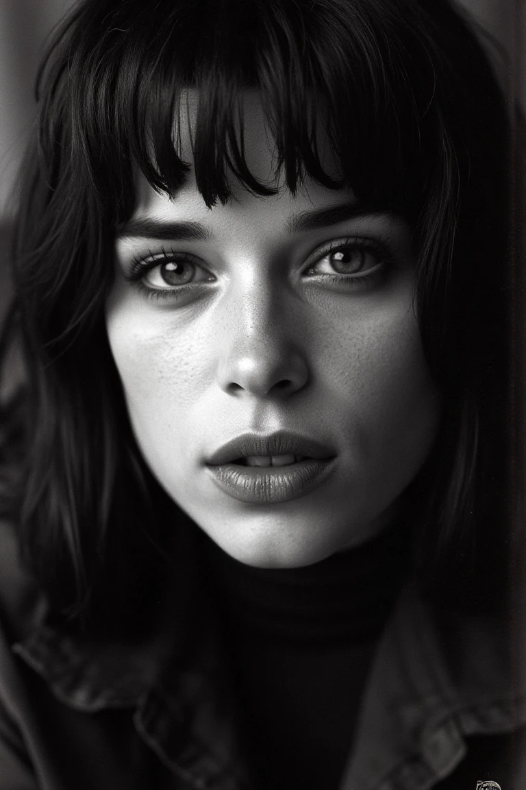 portrait inspired by Peter Lindbergh's photographic style, a woman looking directly into the camera with an intimate and deep expression.,nevecflx