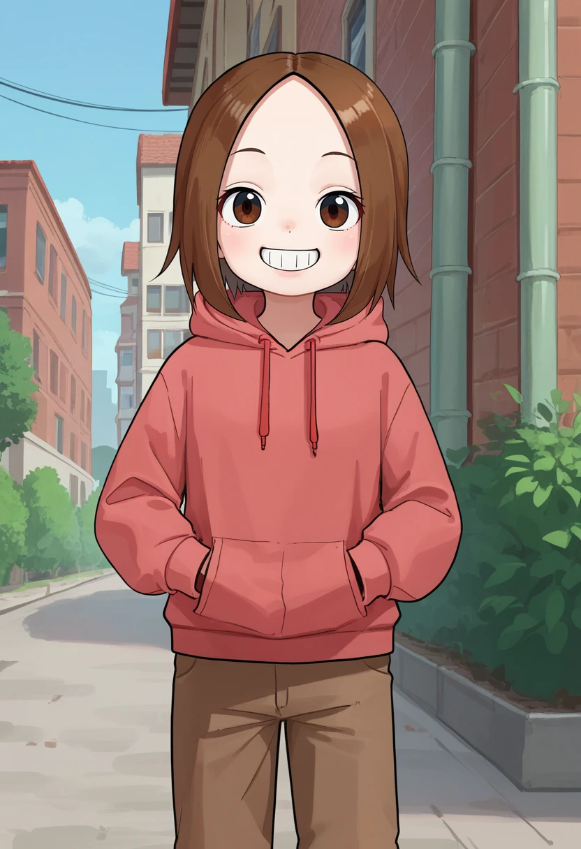 score_9, score_8_up, score_7_up, ((solo)), <lora:add-detail-xl:3>,
BREAK
<lora:Chi_Nishikata:0.8>, chi, 1girl, brown eyes, brown hair, red hoodie, brown pants,
BREAK
solo, standing, grin,