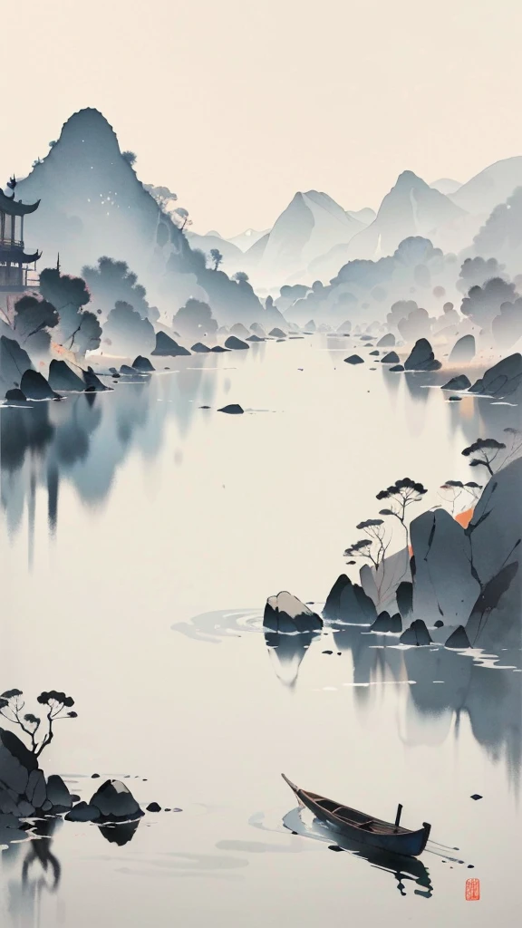 best quality,masterpiece,highly detailed,ultra-detailed, 
riverbank
 <lora:neg9V2_8:0.25> <lora:Modern Chinese Ink Painting_V04:1.5> Modern Chinese Ink Painting