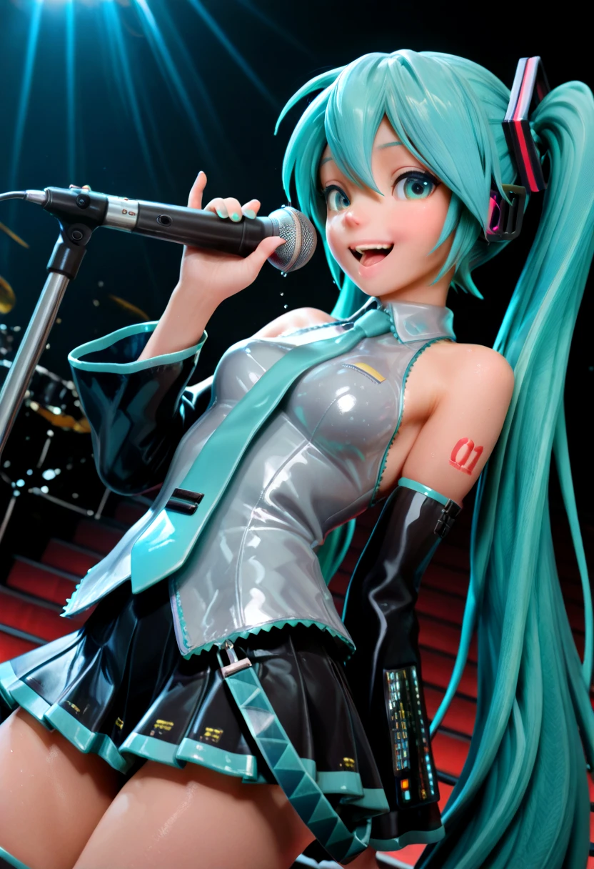 masterpiece, best quality, amazing quality, very aesthetic,absurdres, newest,3d,(dutch angle),music stage BREAK 1girl,hatsune miku,solo, smile,singing