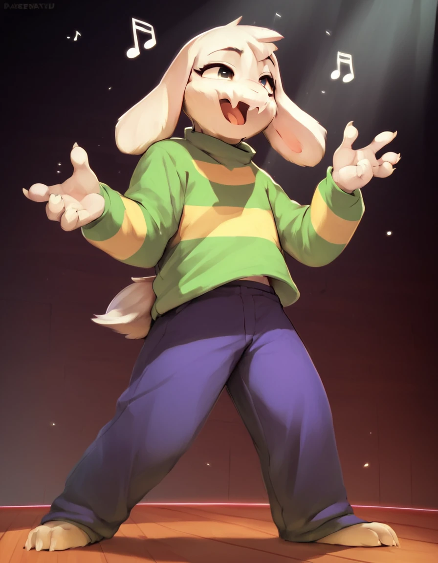 score_9, score_8_up, score_7_up, score_6_up, score_5_up, score_4_up, <lora:Asriel_undertale:1>, asriel_undertale, furry, singing on stage, stage,