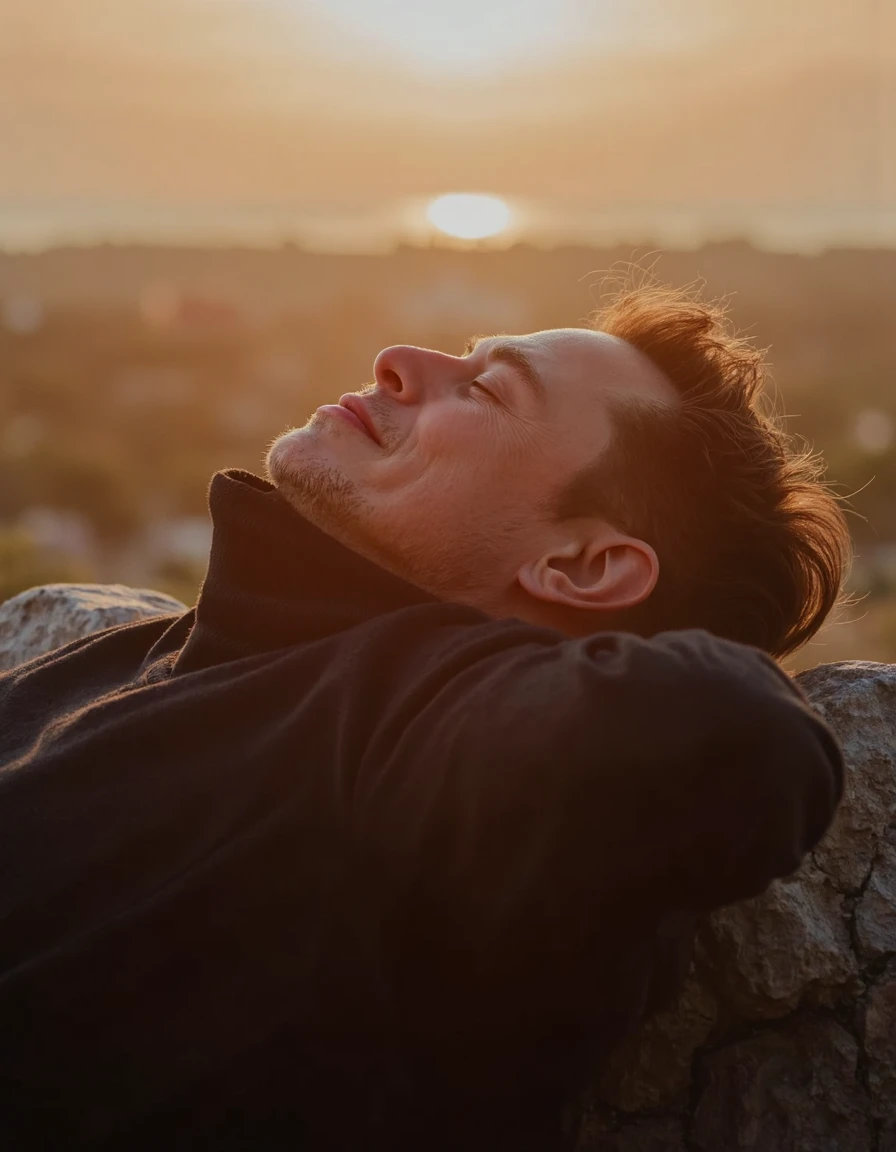 3L0NMU5K, designed by Steve McCurry, portrait, close up of a a middle aged man, Visiting at a Fort Lovrijenac, sleeping pose, at Golden hour, Vivid, Mono Color, photorealism, close-up, vibrant, <lora:F1D_Elon-Musk_v01e07:1>, quality, dynamic dramatic atmosphere, enhanced quality, luxurious, glowingâââ