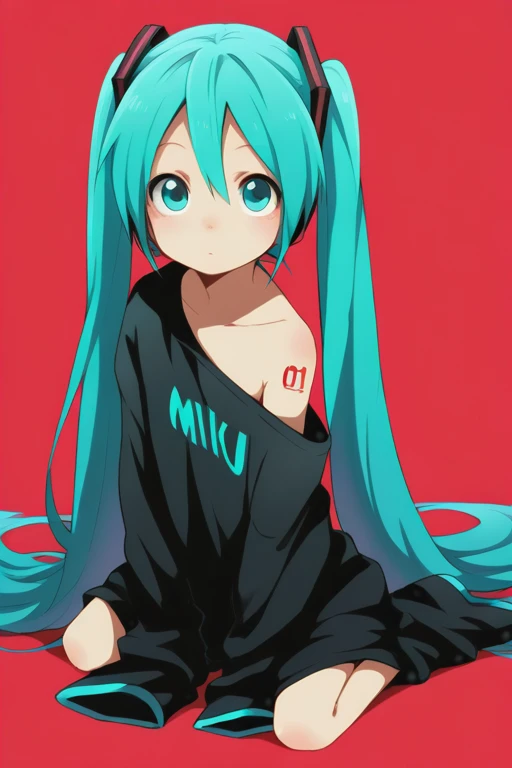 masterpiece, best quality, 1girl, solo, hatsune miku,AgeRegression,Oversized Clothes